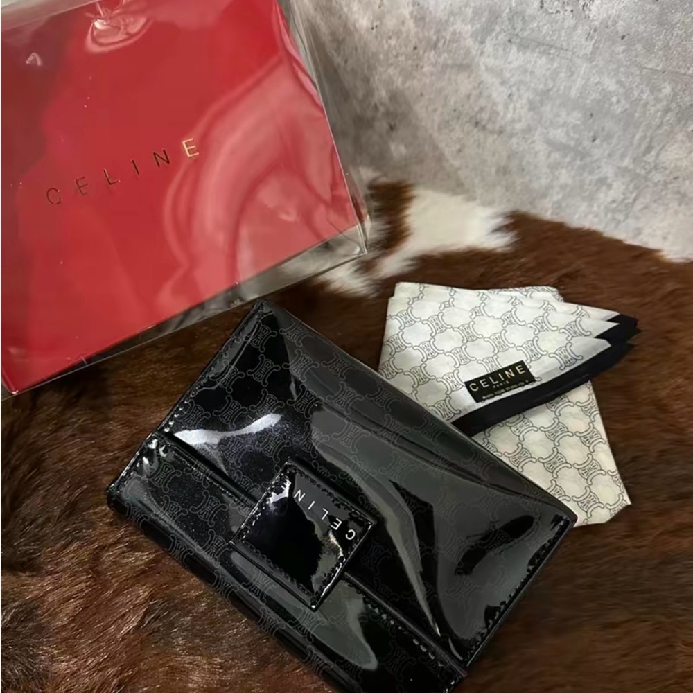 Celine Cowhide Enamel Monogram Pouch with Handkerchief